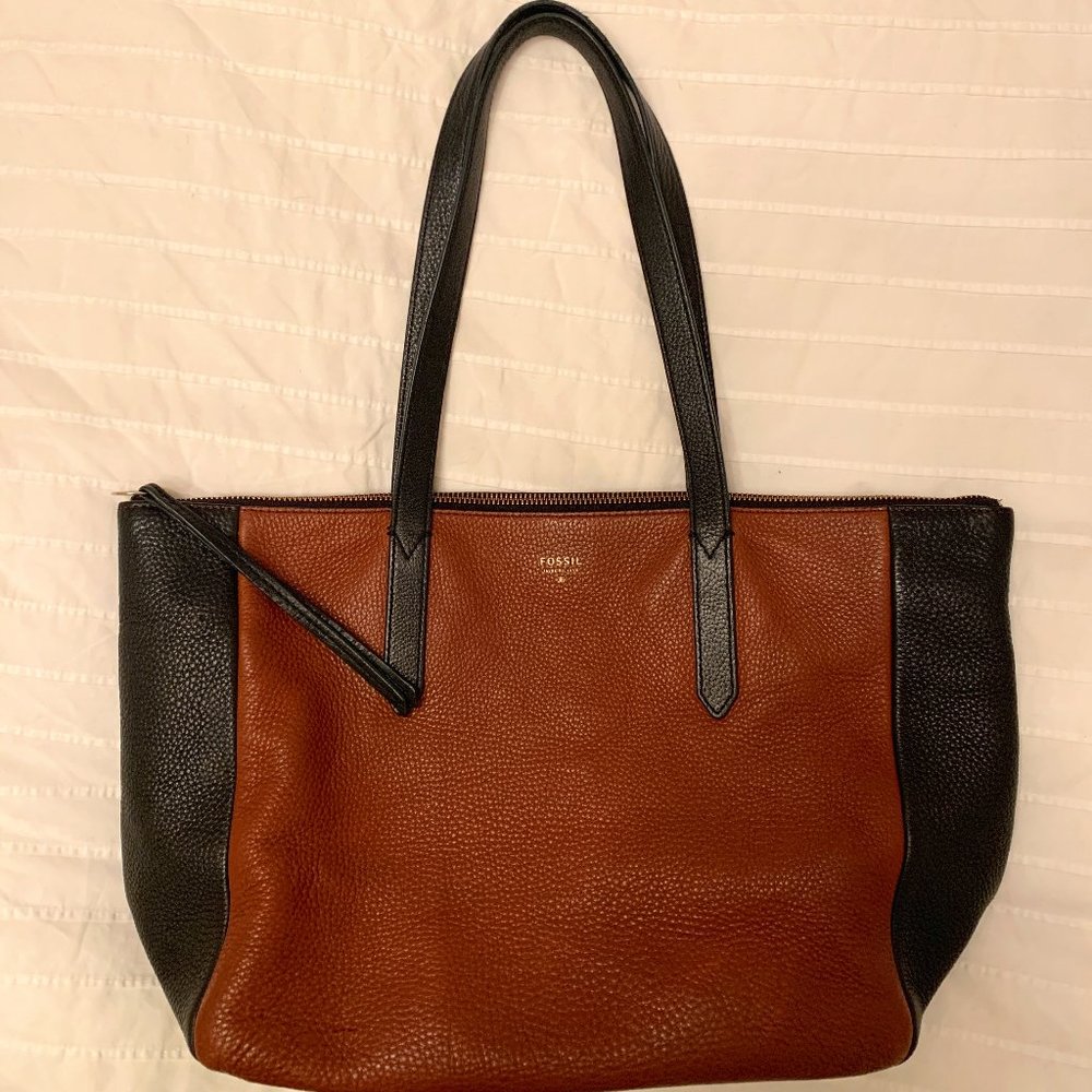 Fossil black and brown leather Sydney tote